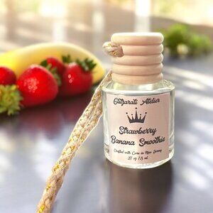 Strawberry Banana Smoothie Scented Glass Hanging Car Oil Diffuser Freshener 8ml